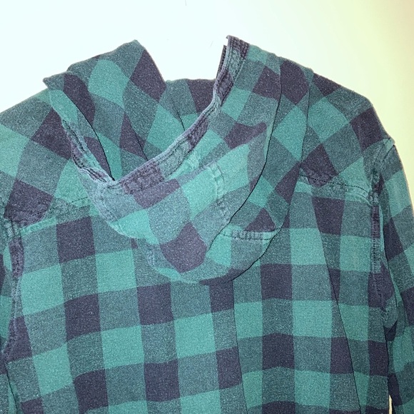 TNA Green and Black Button Down Shirt with Hood - Picture 7 of 13